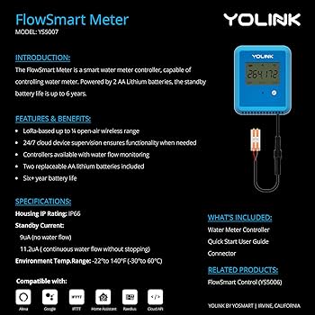Apple - てんねんすい YoLink FlowSmart NSF Water Meter, Smart Water Usage Monitor